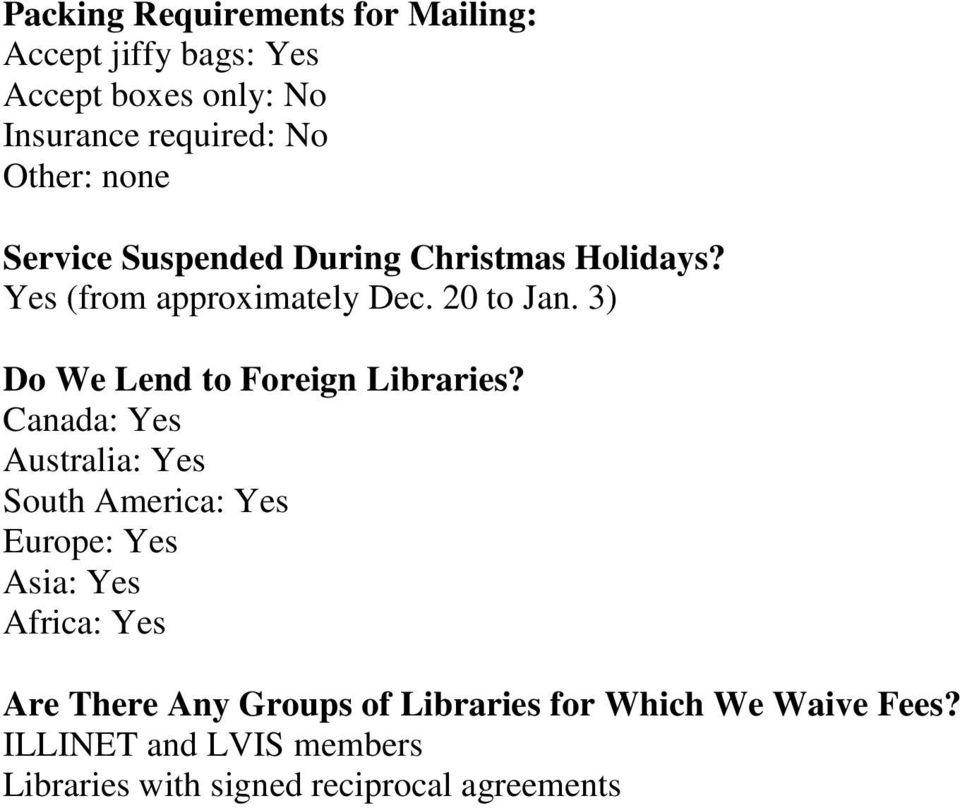 3) Do We Lend to Foreign Libraries?