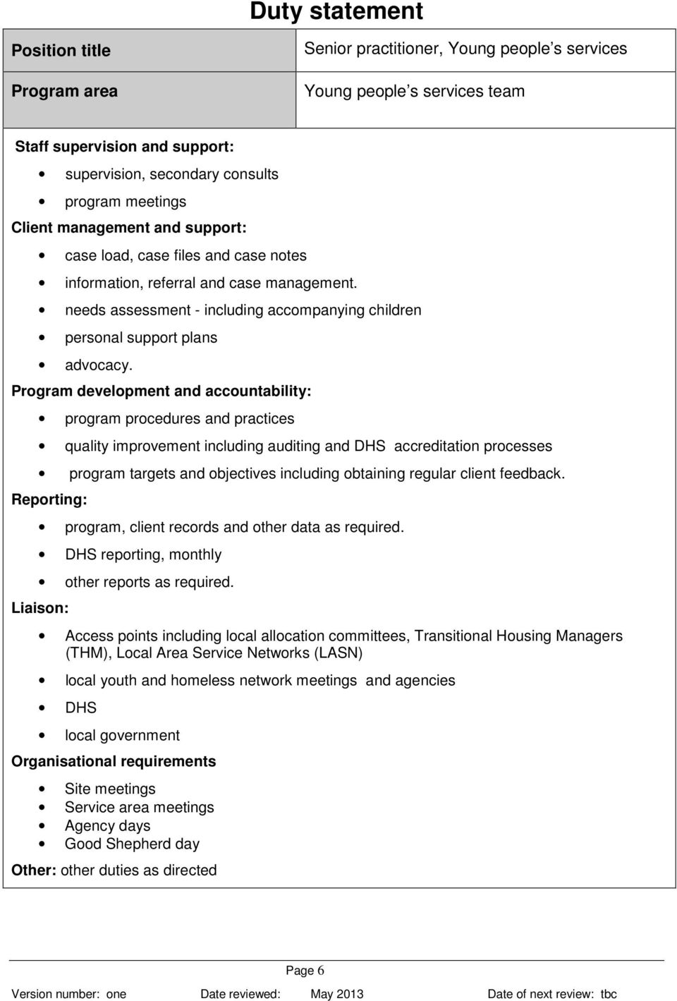 Program development and accountability: program procedures and practices quality improvement including auditing and DHS accreditation processes program targets and objectives including obtaining