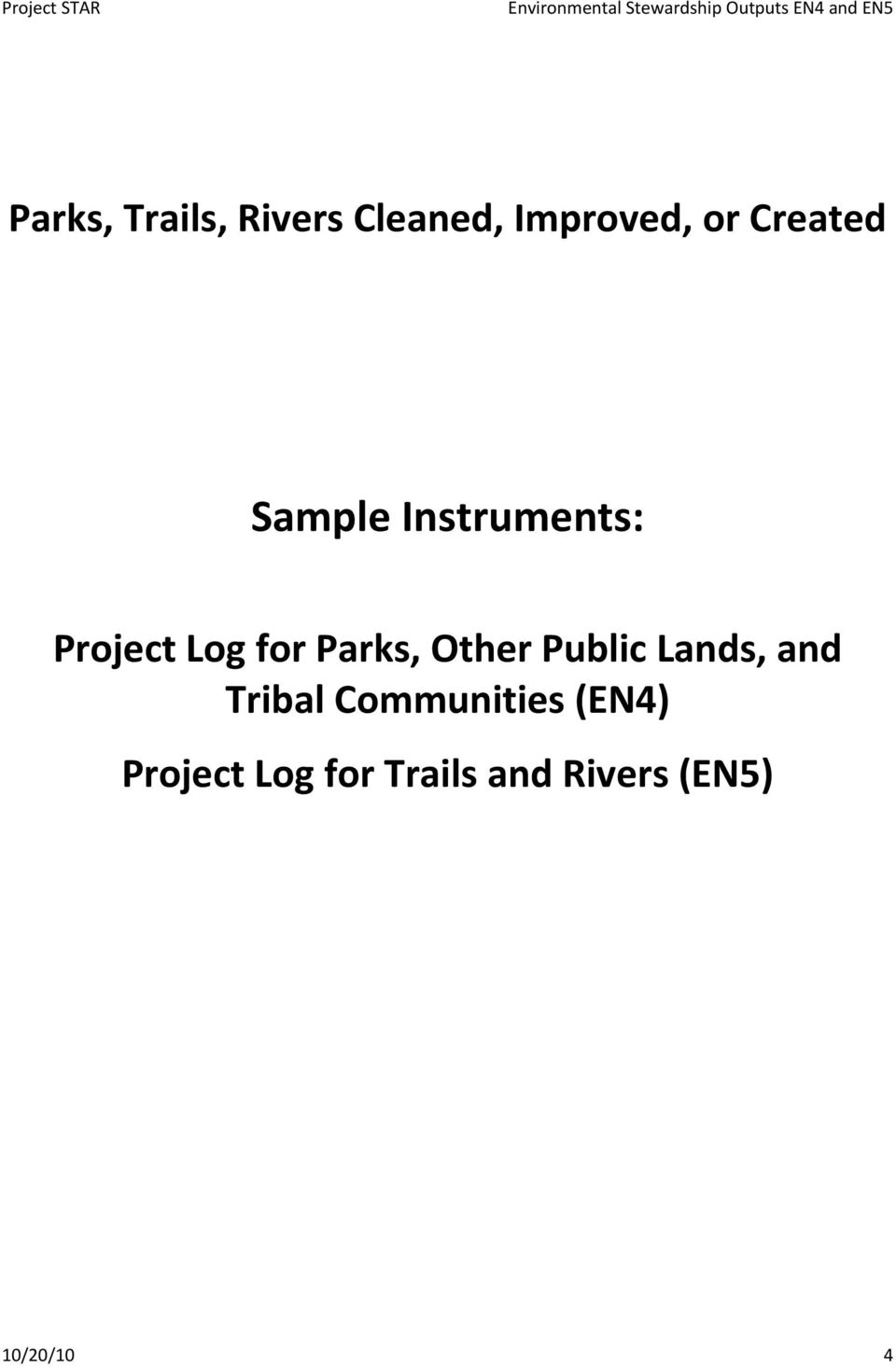 Instruments: Project Log for Parks,