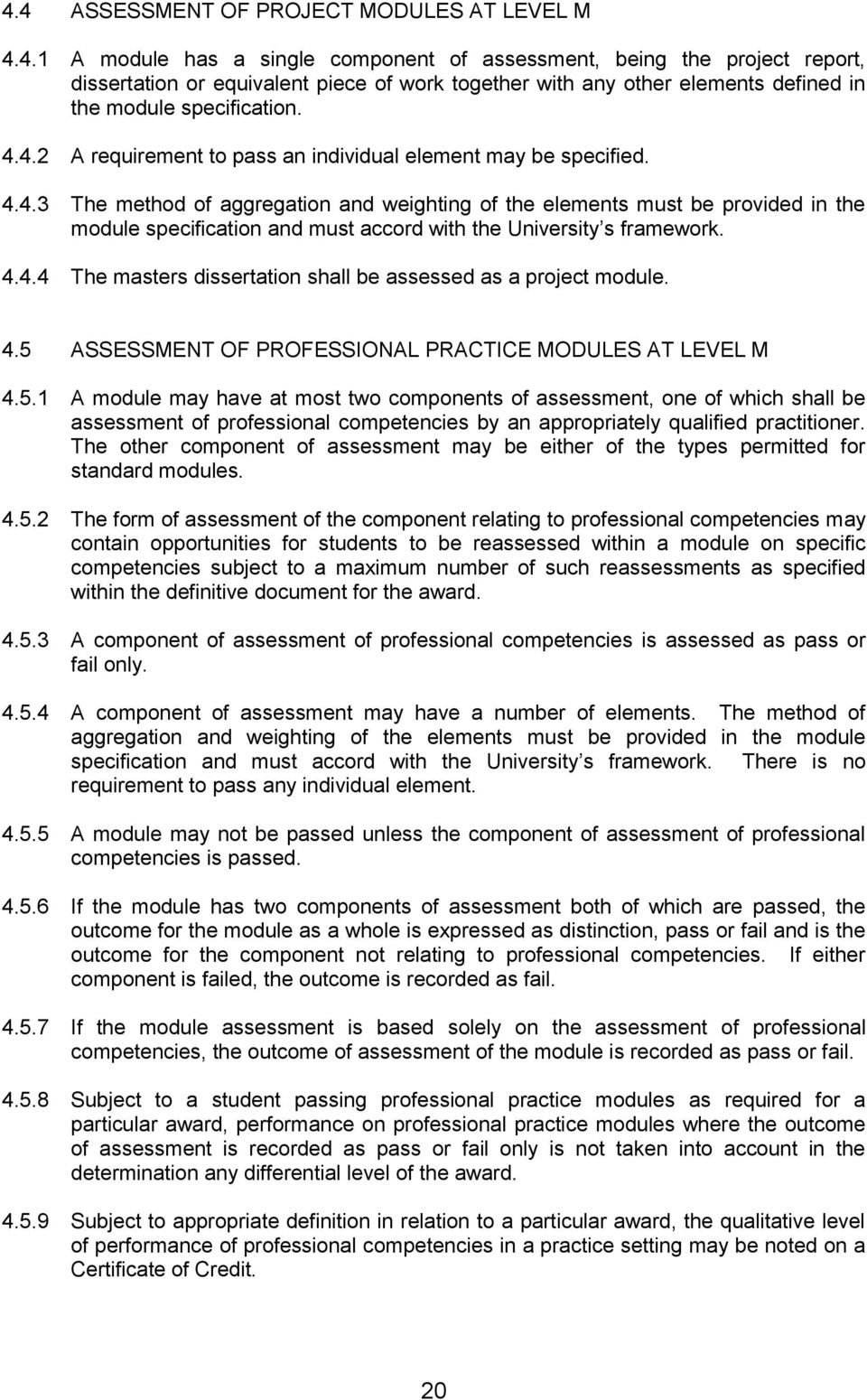 4.4.4 The masters dissertation shall be assessed as a project module. 4.5 
