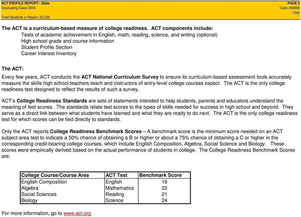Inventory The ACT: Every few years, ACT conducts the ACT National Curriculum Survey to ensure its curriculum-based assessment tools accurately measure the skills high school teachers teach and
