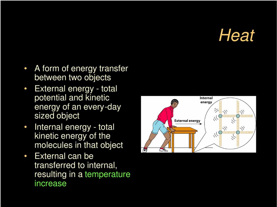 energy - total kinetic energy of the molecules in that object