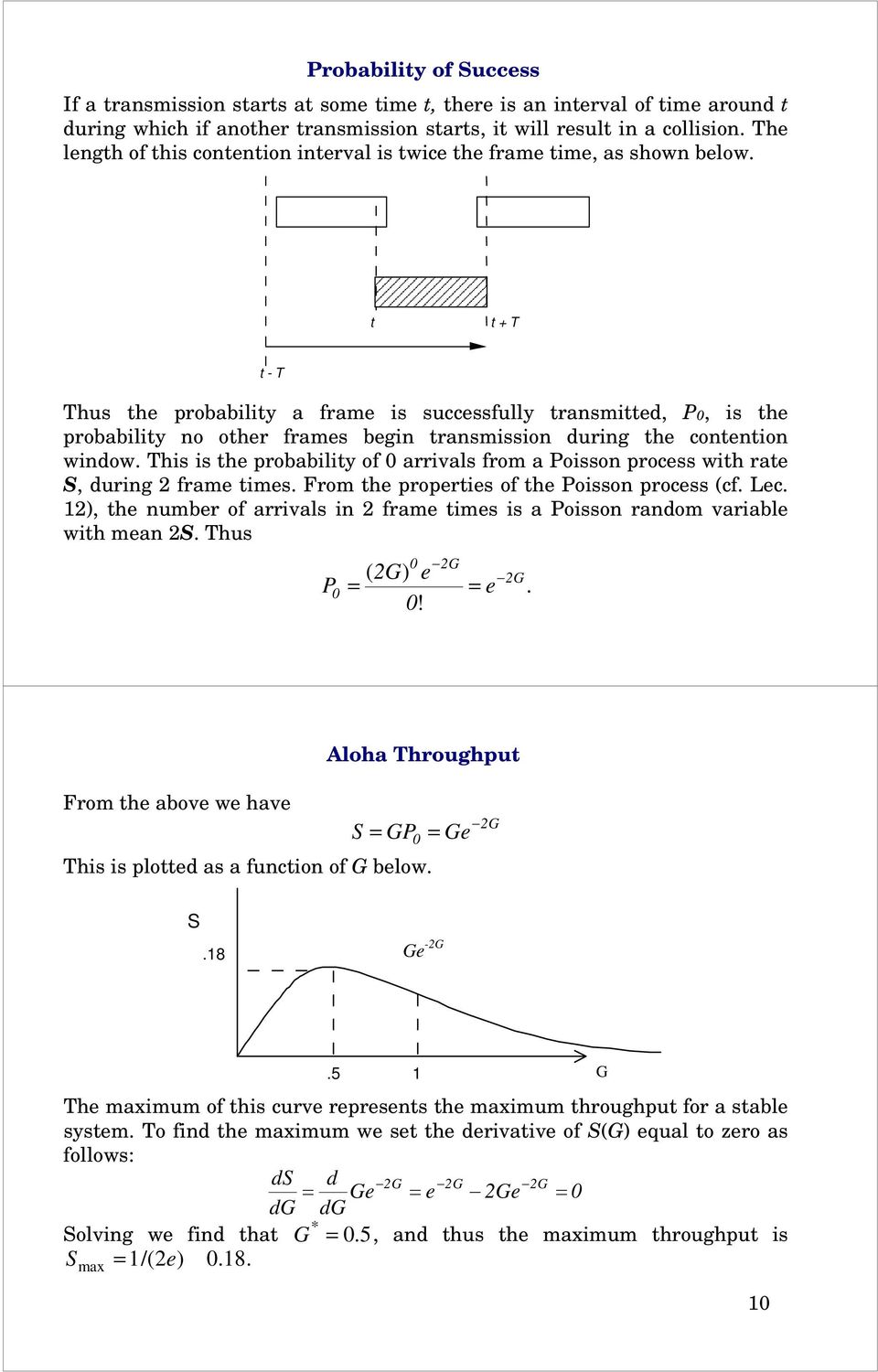 t t + T t - T Thus the probability a frame is successfully transmitted, P0, is the probability no other frames begin transmission during the contention window.