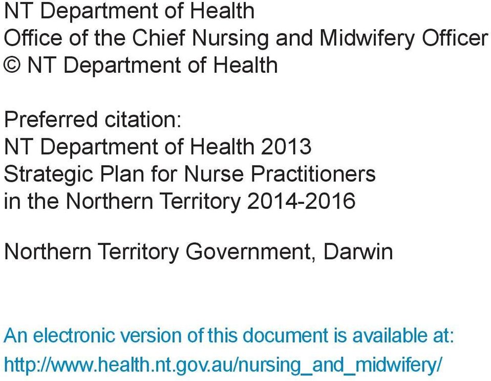 Practitioners in the Northern Territory 2014-2016 Northern Territory Government, Darwin An