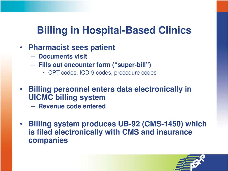 personnel enters data electronically in UICMC billing system Revenue code entered