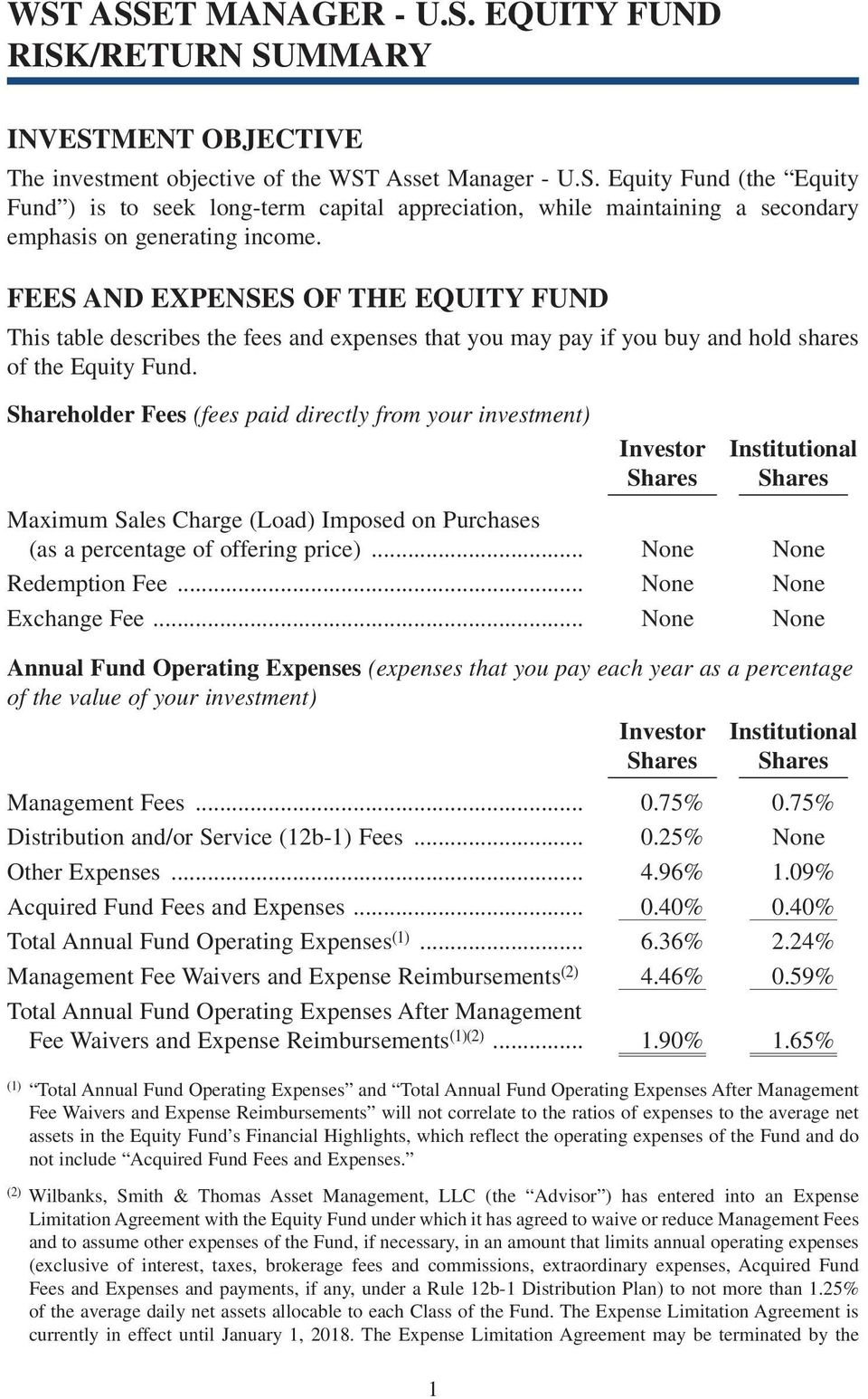 Shareholder Fees (fees paid directly from your investment) Investor Shares Institutional Shares Maximum Sales Charge (Load) Imposed on Purchases (as a percentage of offering price).