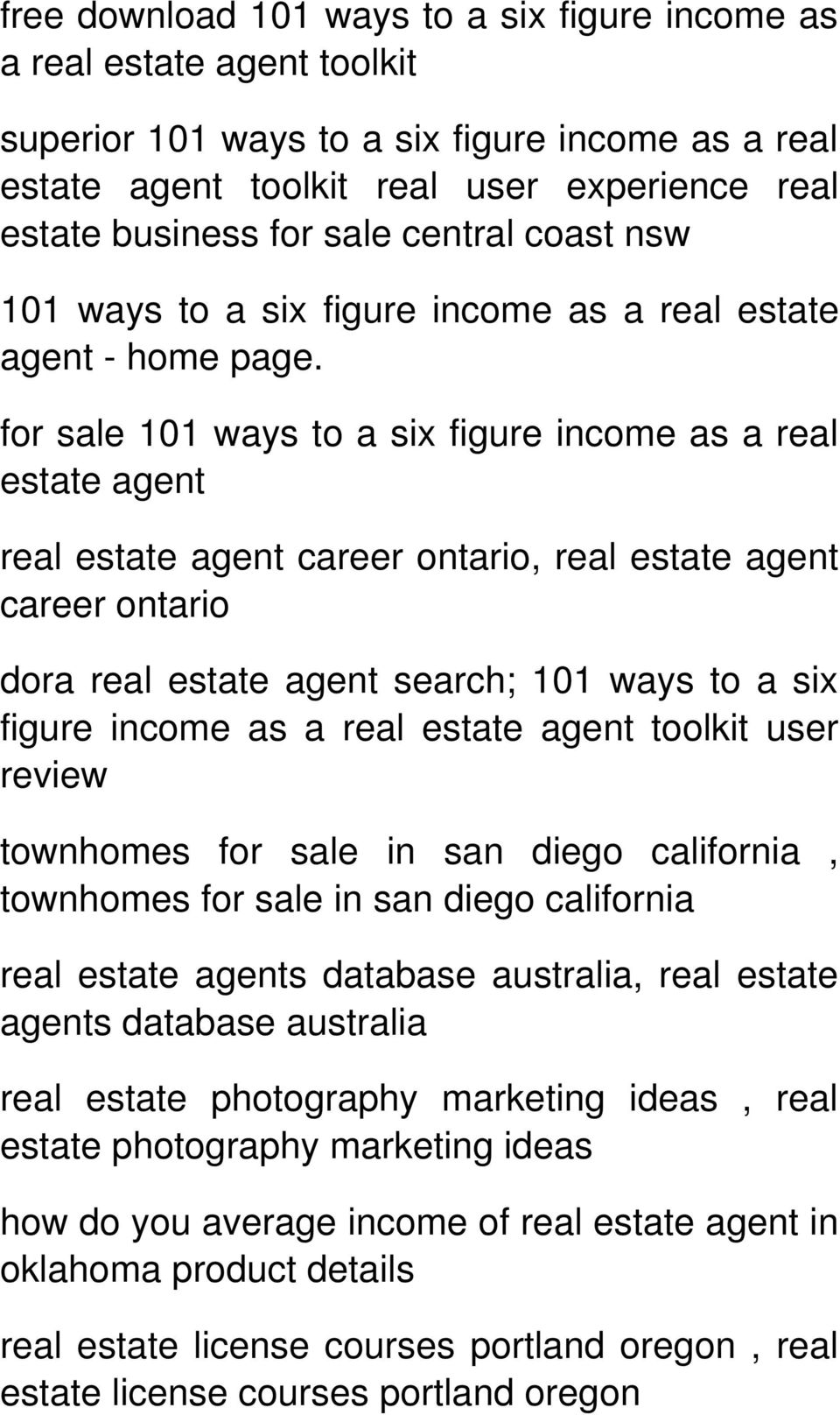 for sale 101 ways to a six figure income as a real estate agent real estate agent career ontario, real estate agent career ontario dora real estate agent search; 101 ways to a six figure income as a