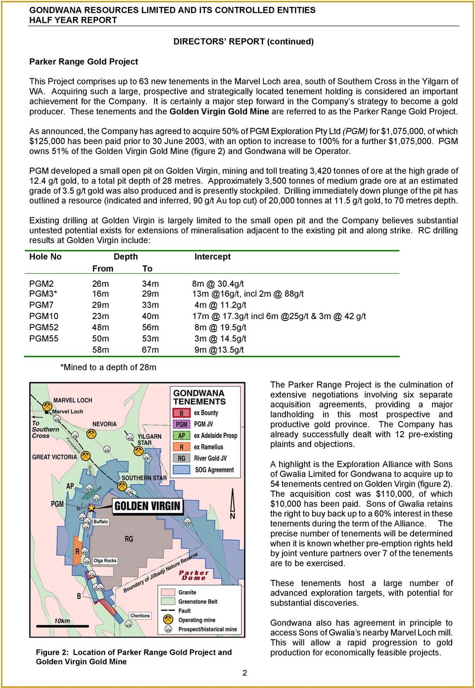 It is certainly a major step forward in the Company s strategy to become a gold producer. These tenements and the Golden Virgin Gold Mine are referred to as the Parker Range Gold Project.