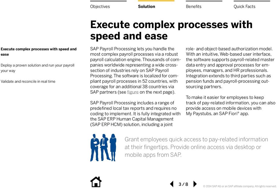 The software is localized for compliant payroll processes in 52 countries, with coverage for an additional 38 countries via SAP partners (see figure on the next page).