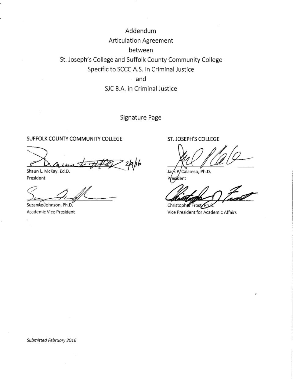 A. in Criminal Justice Signature Page SUFFOLK COUNTY COMMUNITY COLLEGE ST.