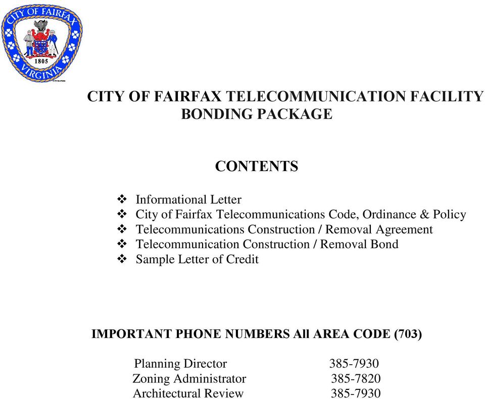 Agreement Telecommunication Construction / Removal Bond Sample Letter of Credit IMPORTANT PHONE