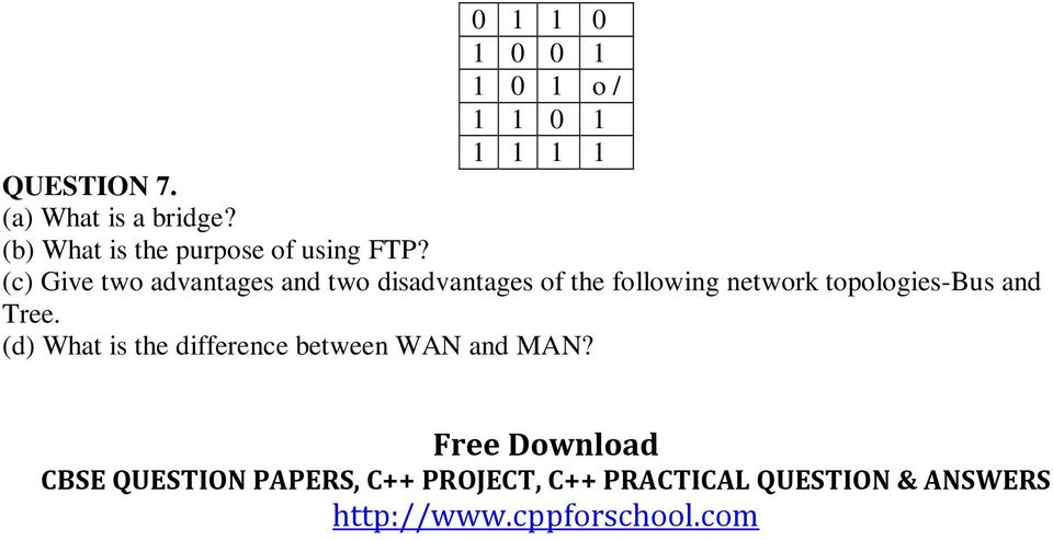 (c) Give two advantages and two disadvantages of the following network topologies-bus and