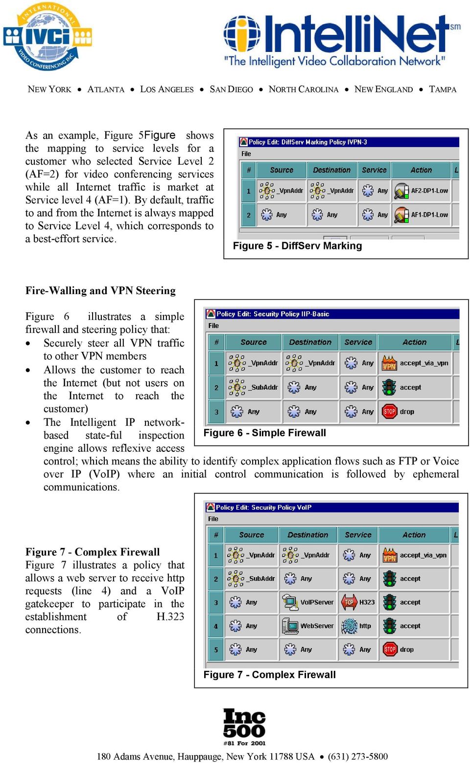 Figure 5 - DiffServ Marking Fire-Walling and VPN Steering Figure 6 illustrates a simple firewall and steering policy that: Securely steer all VPN traffic to other VPN members Allows the customer to