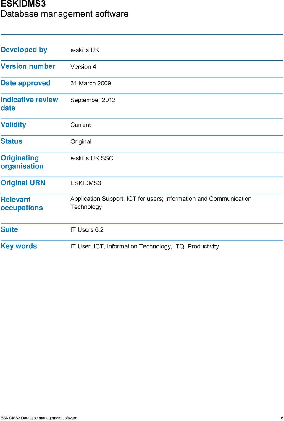 Original e-skills UK SSC ESKIDMS3 Application Support; ICT for users; Information and Communication
