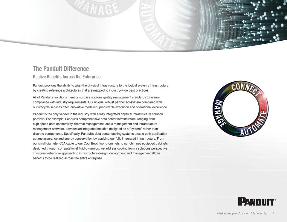 All of Panduit s solutions meet or surpass rigorous quality management standards to assure compliance with industry requirements.