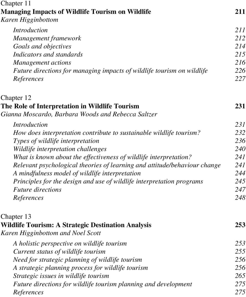 Saltzer Introduction 231 How does interpretation contribute to sustainable wildlife tourism?