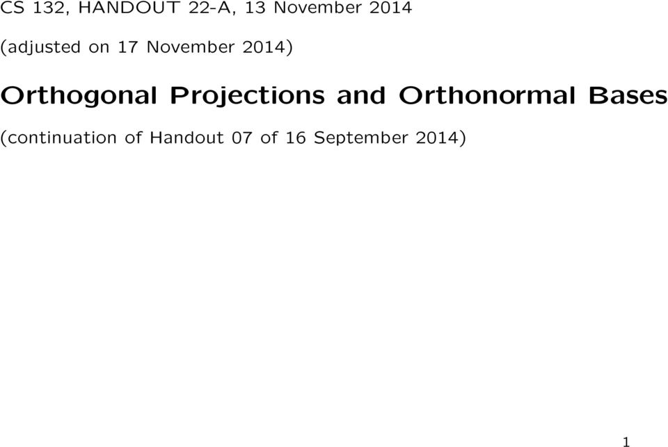 Orthogonal Projections and