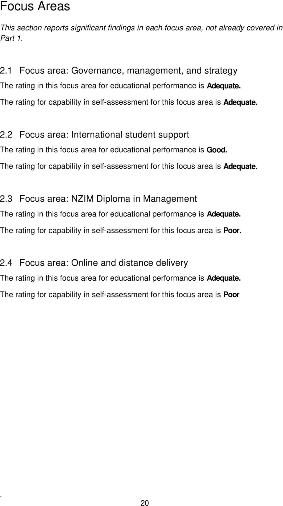 educational performance is Good The rating for capability in self-assessment for this focus area is Adequate 23 Focus area: NZIM Diploma in Management The rating in this focus area for educational