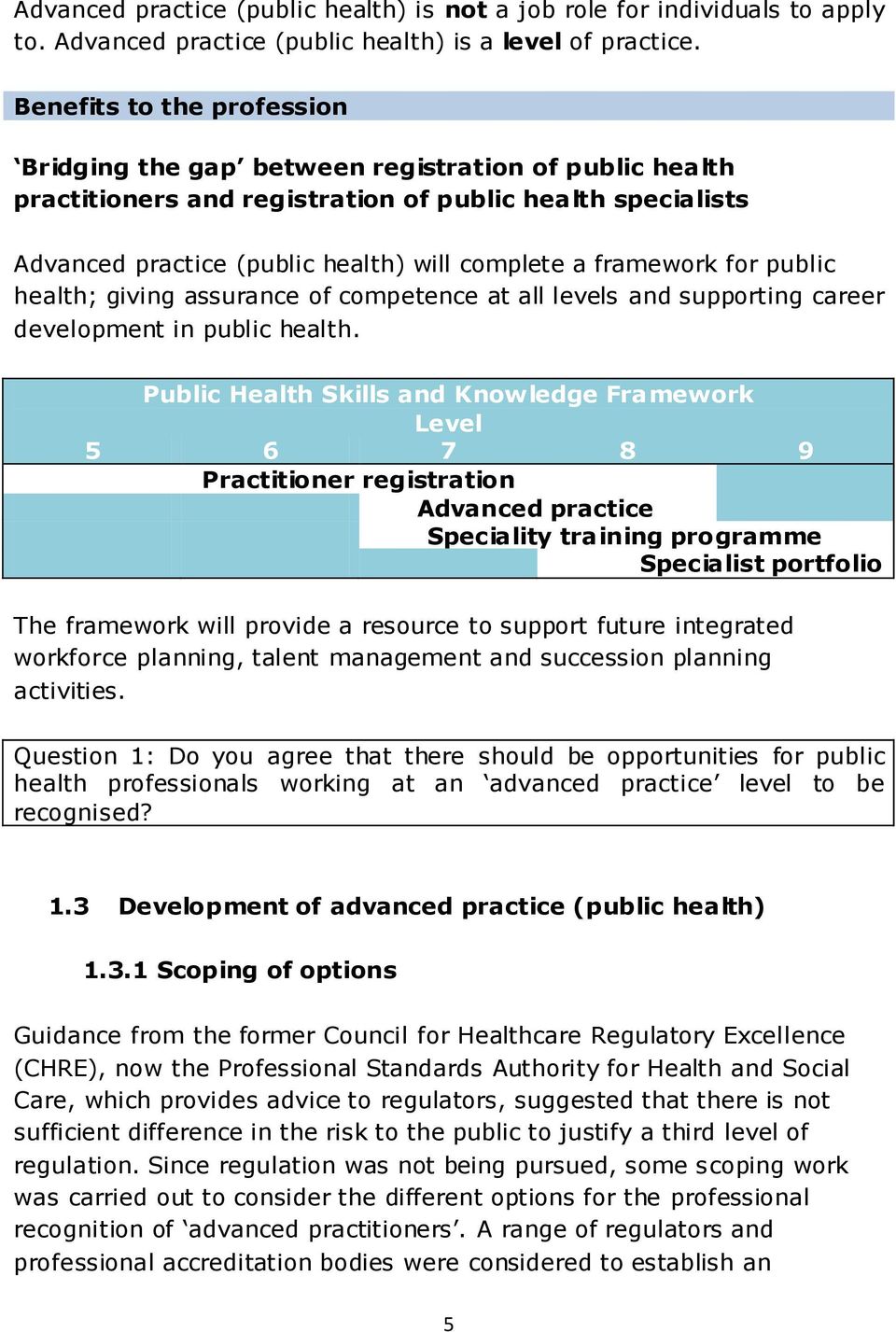 framework for public health; giving assurance of competence at all levels and supporting career development in public health.