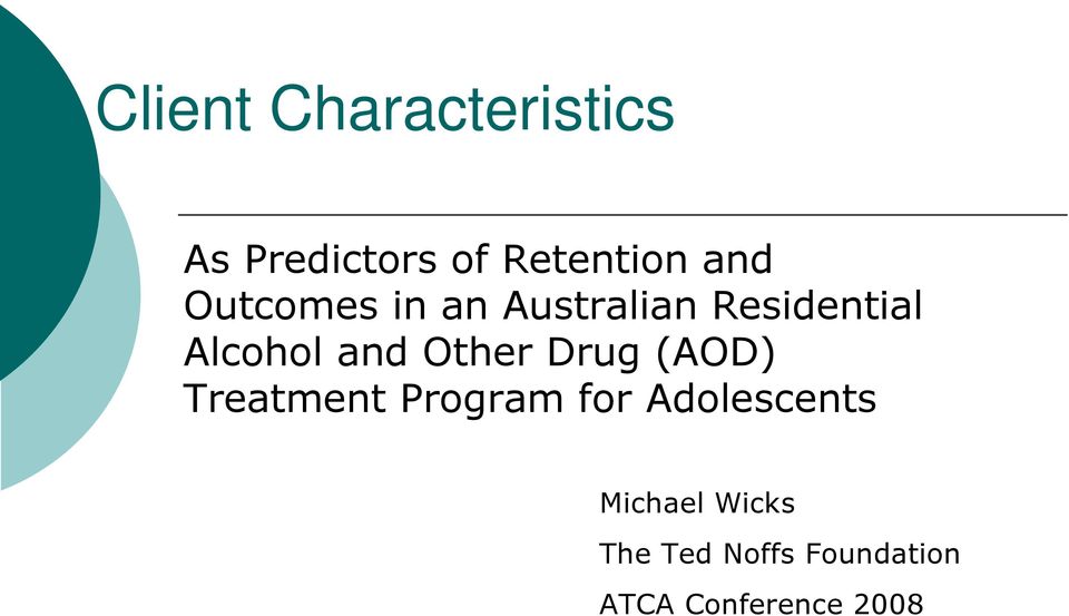 Other Drug (AOD) Treatment Program for Adolescents