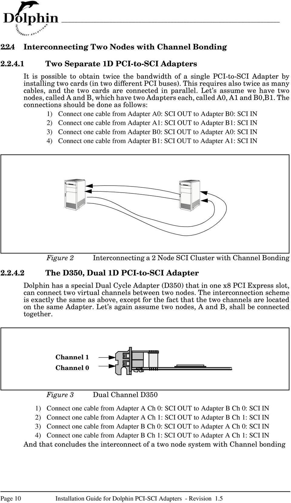 The connections should be done as follows: 1) Connect one cable from Adapter A0: SCI to Adapter B0: SCI 2) Connect one cable from Adapter A1: SCI to Adapter B1: SCI 3) Connect one cable from Adapter