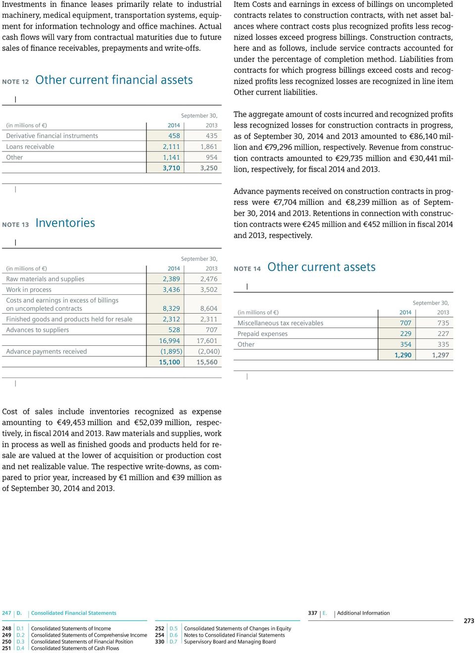 NOTE 12 Other current financial assets Item Costs and earnings in excess of billings on uncompleted contracts relates to construction contracts, with net asset balances where contract costs plus