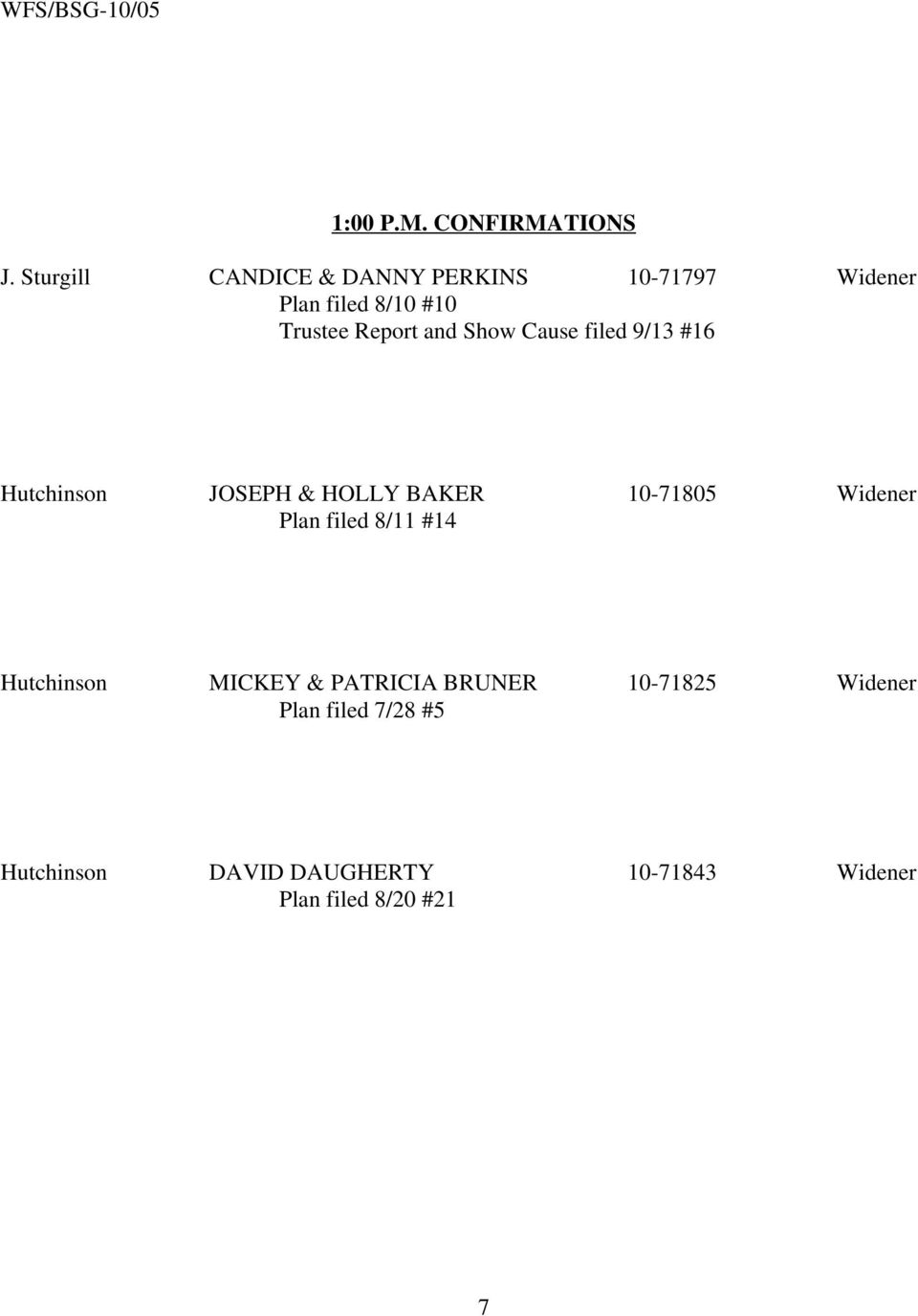 Widener Plan filed 8/11 #14 Hutchinson MICKEY & PATRICIA BRUNER 10-71825 Widener