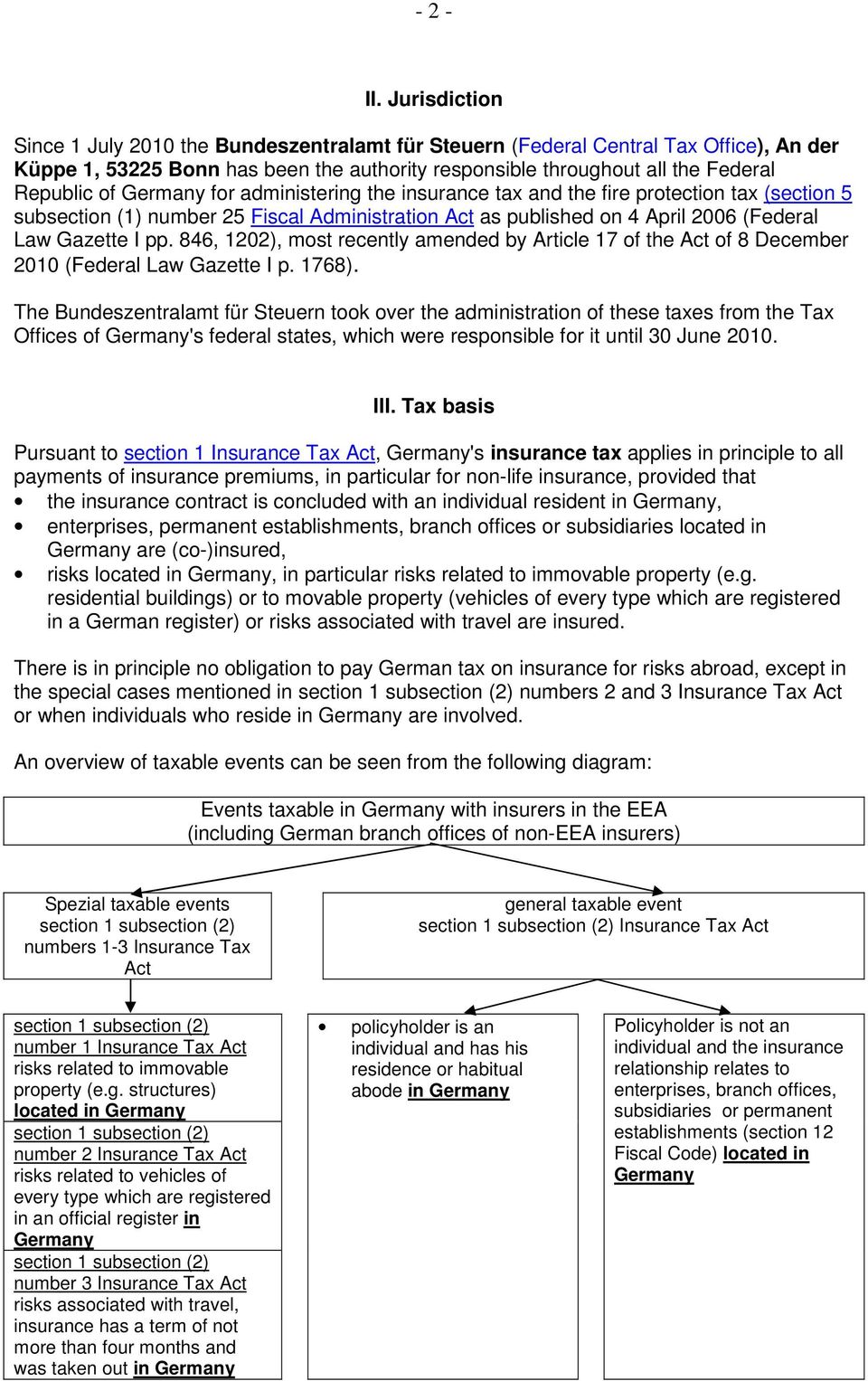 administering the insurance tax and the fire protection tax (section 5 subsection (1) number 25 Fiscal Administration Act as published on 4 April 2006 (Federal Law Gazette I pp.