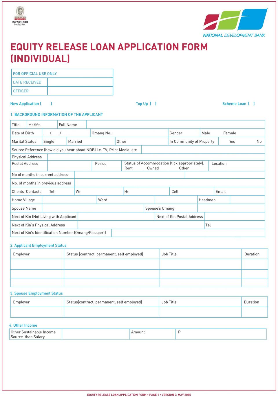 Equity Release Loan Application Form Individual Pdf Free Download