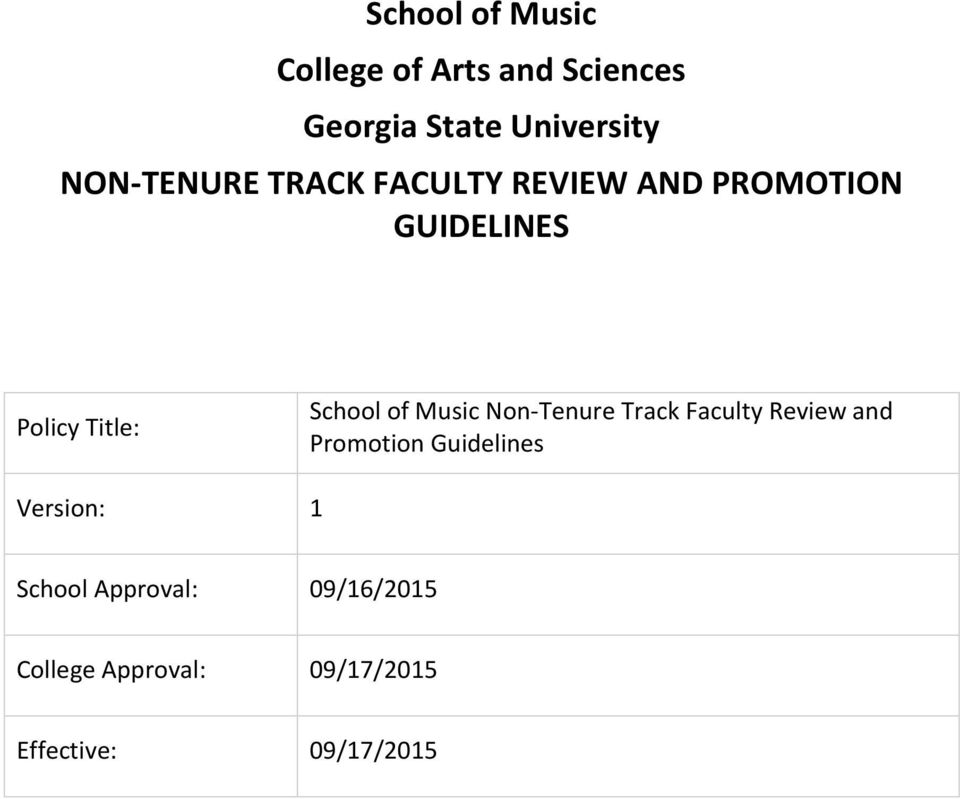School of Music Non-Tenure Track Faculty Review and Promotion Guidelines