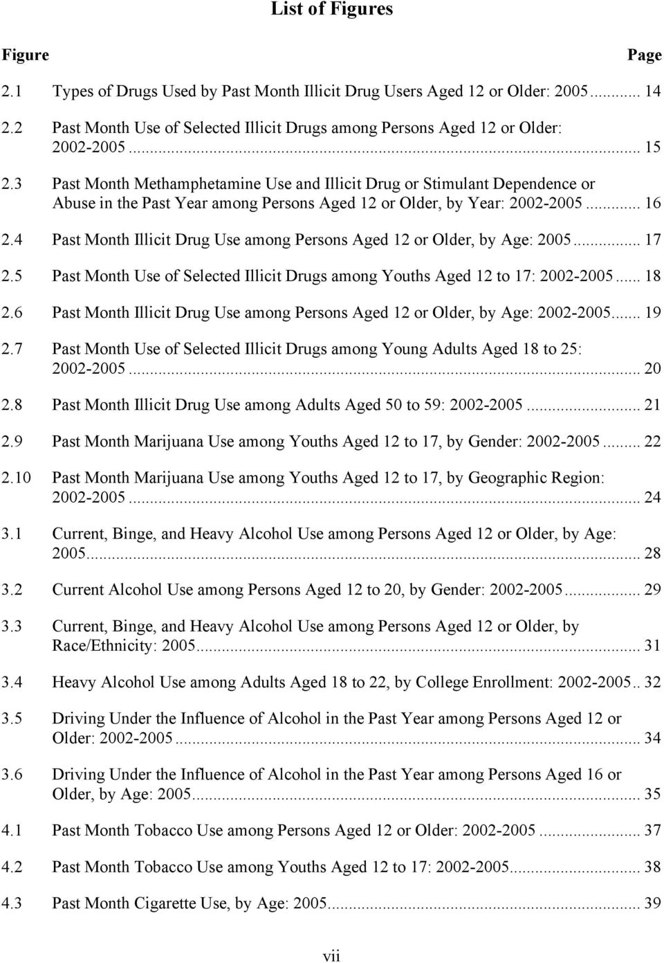 3 Past Month Methamphetamine Use and Illicit Drug or Stimulant Dependence or Abuse in the Past Year among Persons Aged 12 or Older, by Year: 2002-2005... 16 2.