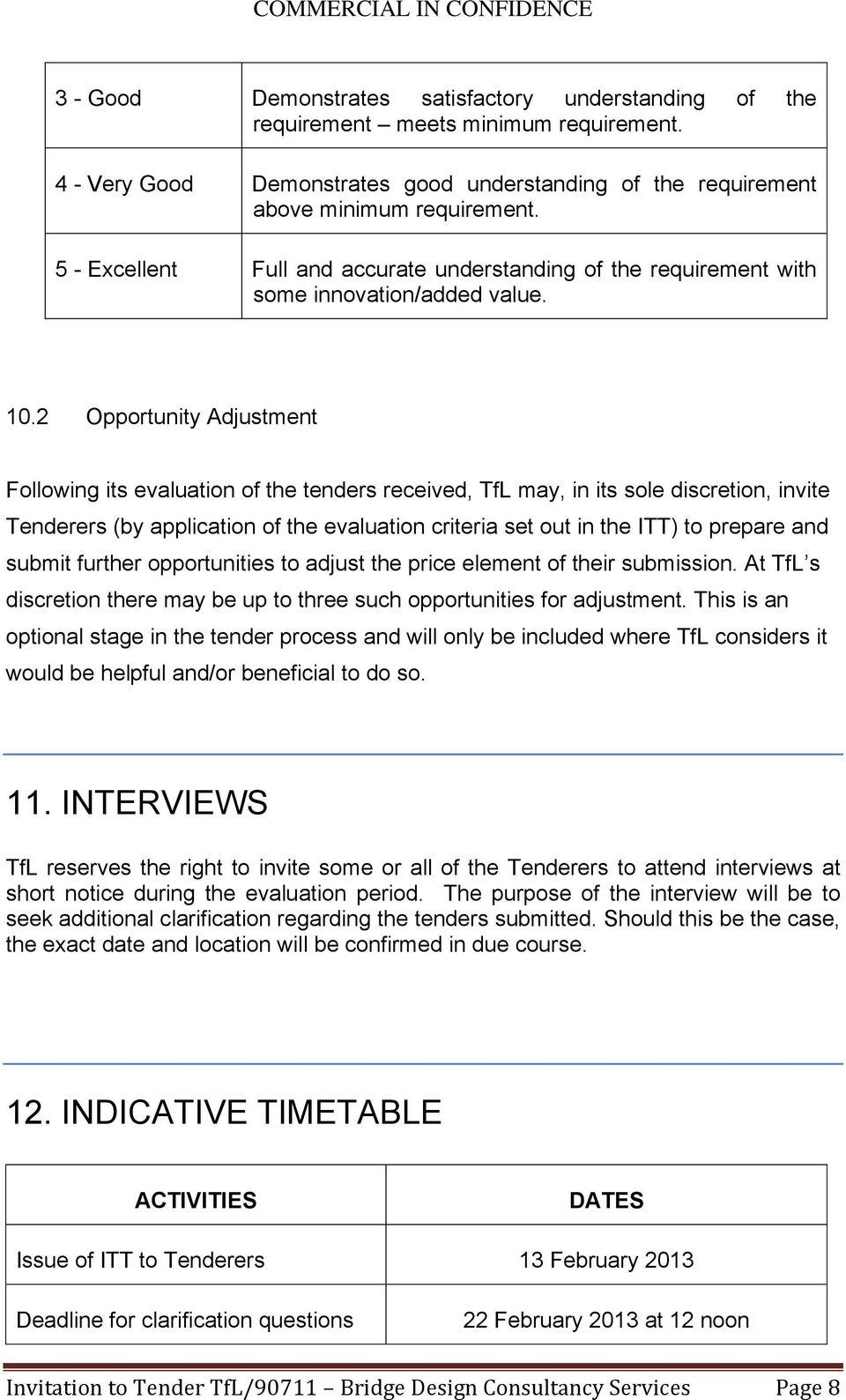 2 Opportunity Adjustment Following its evaluation of the tenders received, TfL may, in its sole discretion, invite Tenderers (by application of the evaluation criteria set out in the ITT) to prepare
