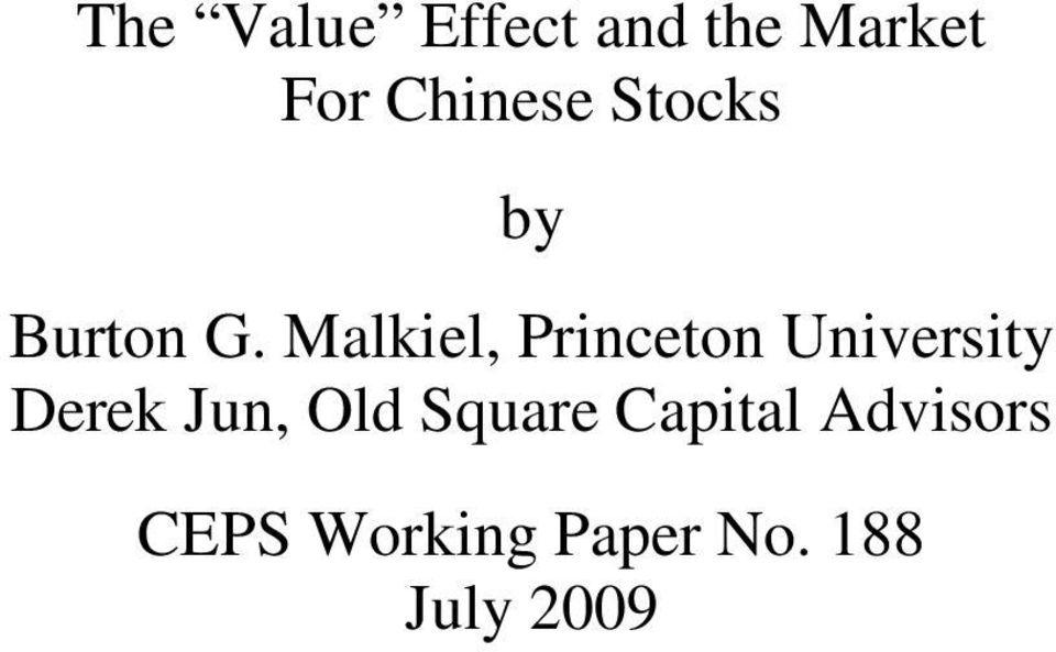 Malkiel, Princeton University Derek Jun,