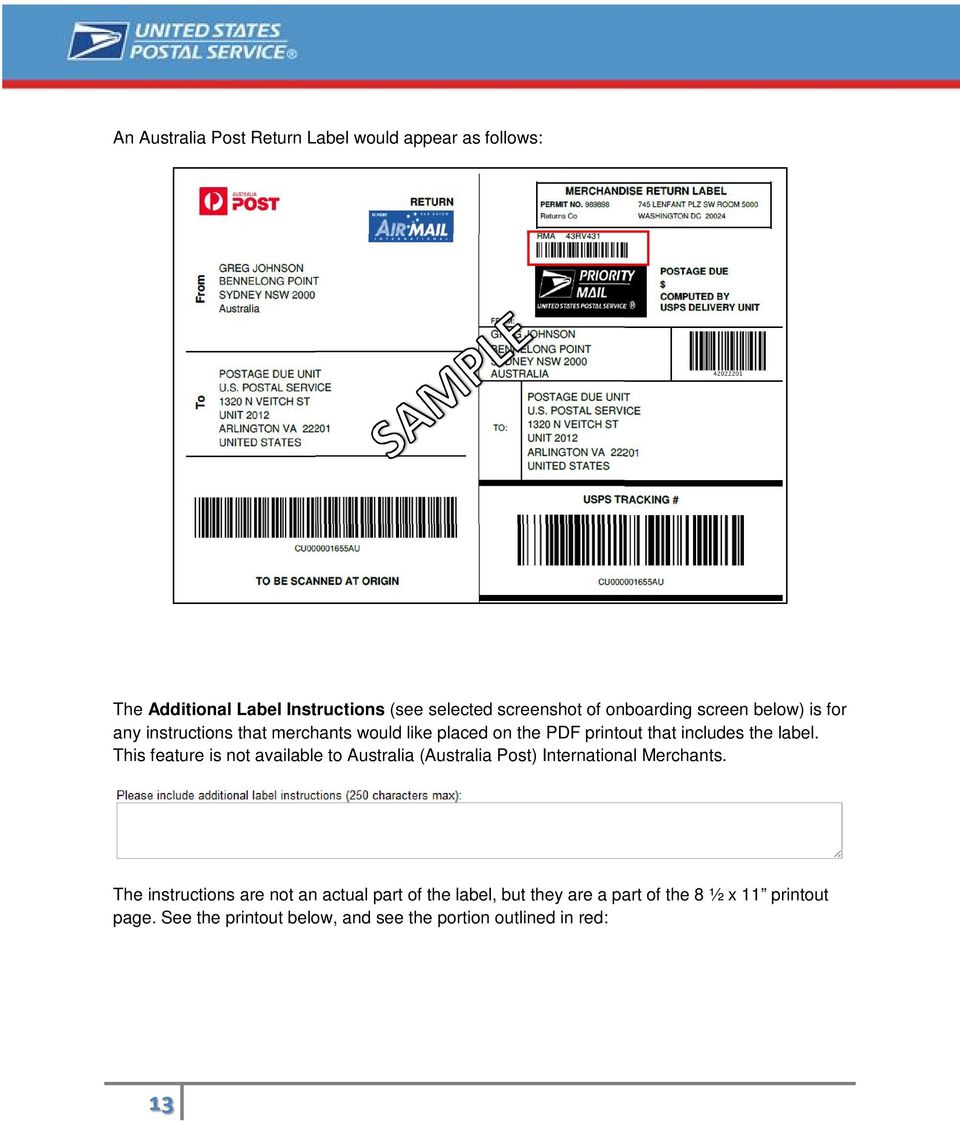 label. This feature is not available to Australia (Australia Post) International Merchants.