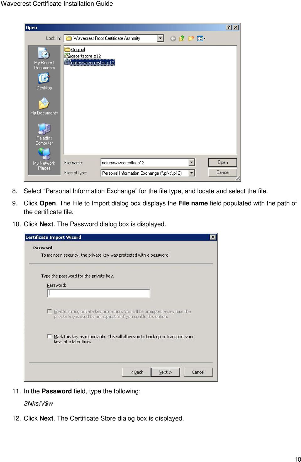 The File to Import dialog box displays the File name field populated with the path of the