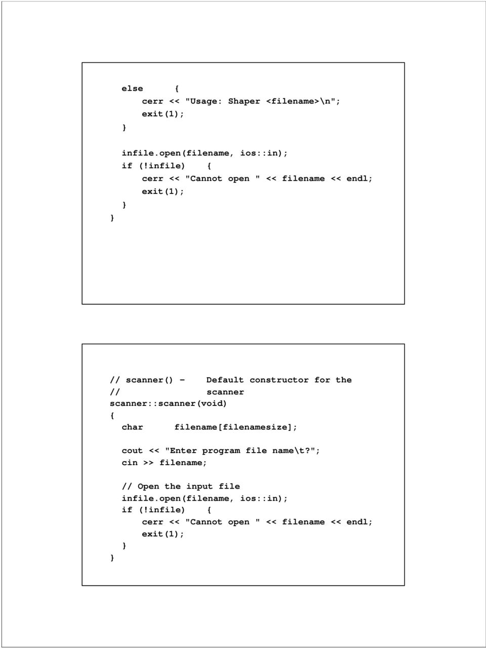 scanner scanner::scanner(void) { char filename[filenamesize]; cout << "Enter program file name\t?