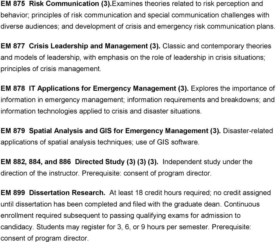 communication plans. EM 877 Crisis Leadership and Management (3).