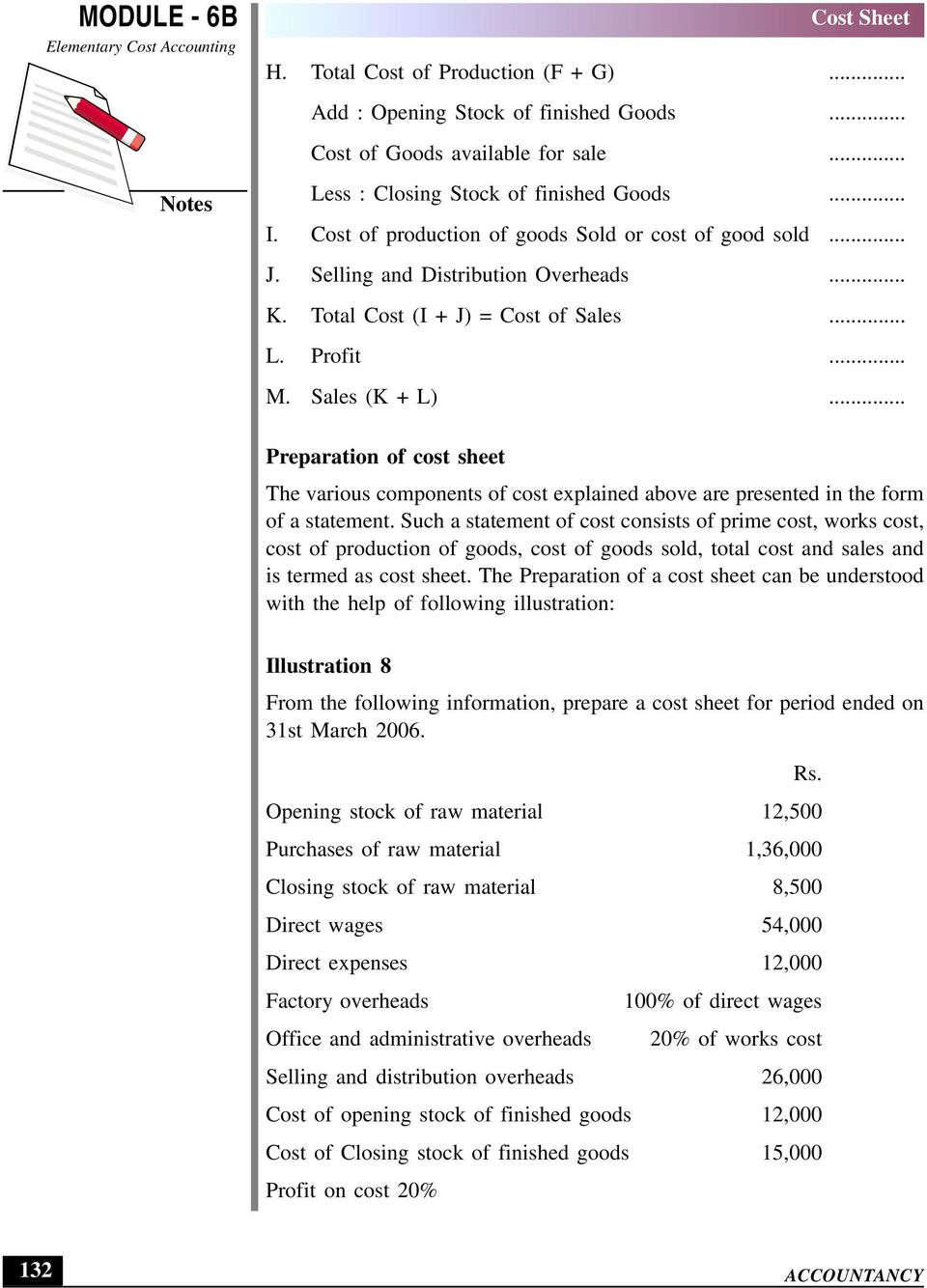 .. Preparation of cost sheet The various components of cost explained above are presented in the form of a statement.