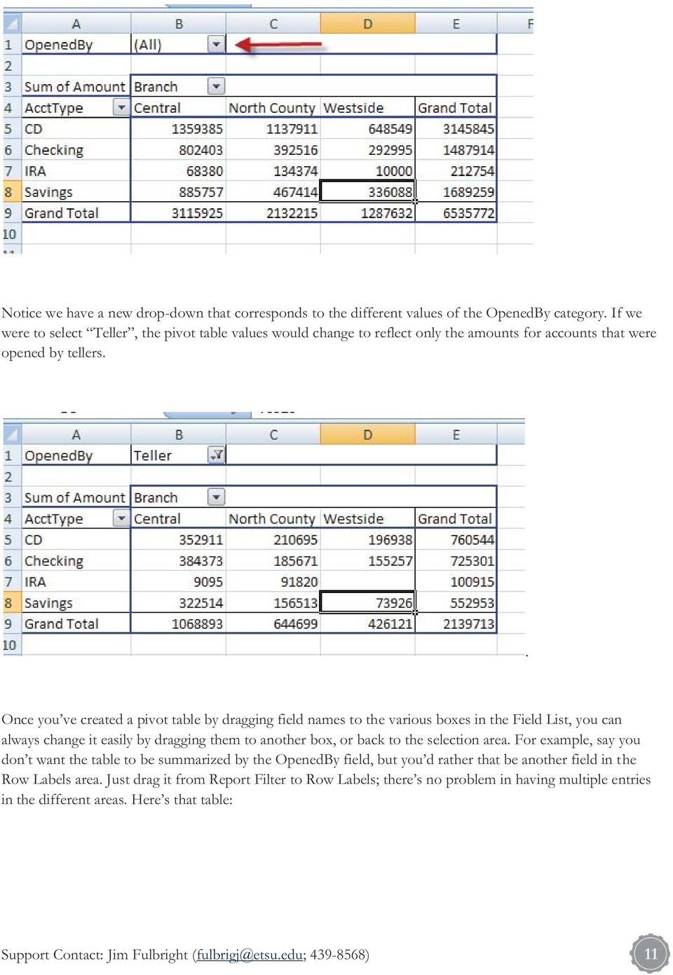 . Once you ve created a pivot table by dragging field names to the various boxes in the Field List, you can always change it easily by dragging them to another box, or back to the selection