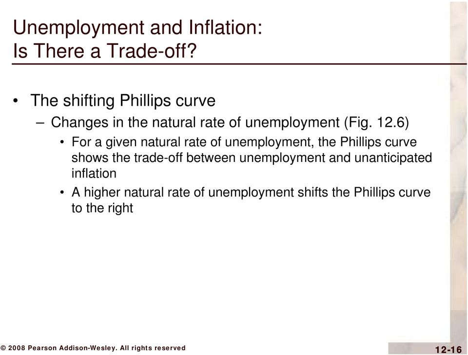 6) For a given natural rate of unemployment, the Phillips curve shows the trade-off
