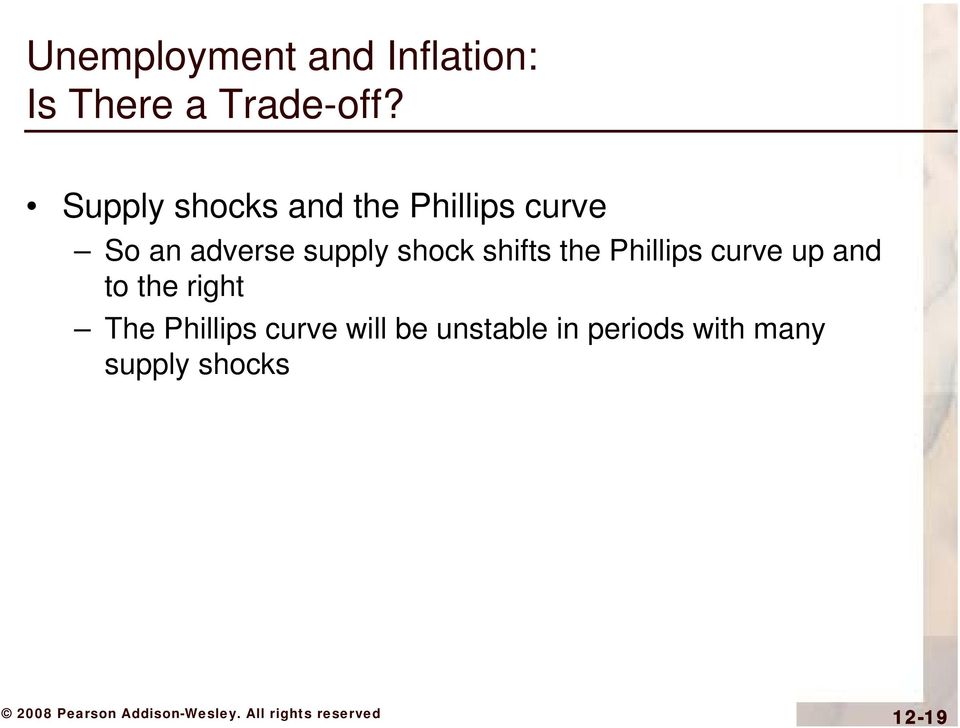 shock shifts the Phillips curve up and to the right The