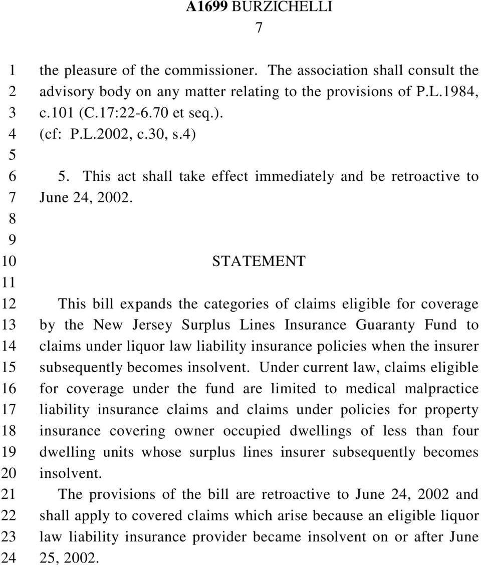 STATEMENT This bill expands the categories of claims eligible for coverage by the New Jersey Surplus Lines Insurance Guaranty Fund to claims under liquor law liability insurance policies when the