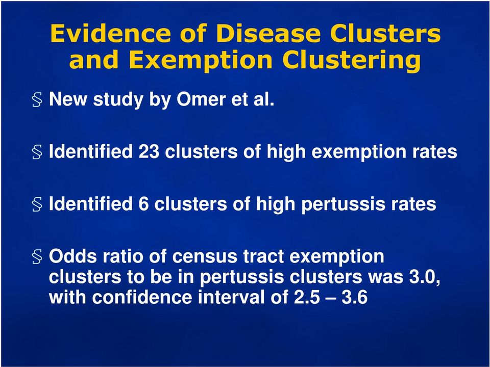 Identified 23 clusters of high exemption rates Identified 6 clusters of