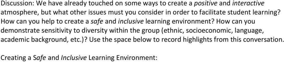 How can you help to create a safe and inclusive learning environment?