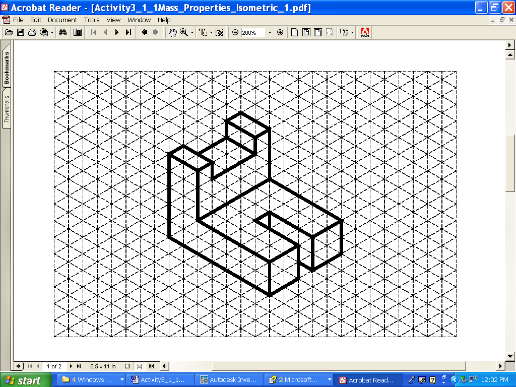Aluminum Object Example 1 The aluminum example is provided as an isometric drawing that will need to be created as a solid model. The grid spacing for the object shown is 0.25 inch.