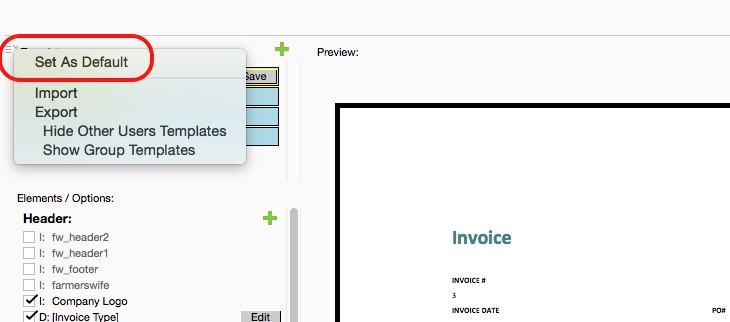 Printing an Invoice I Print Template If a Client does not have this Print Template defined, the system will choose the default Template that has been set within the Invoice Print Designer (chosen by