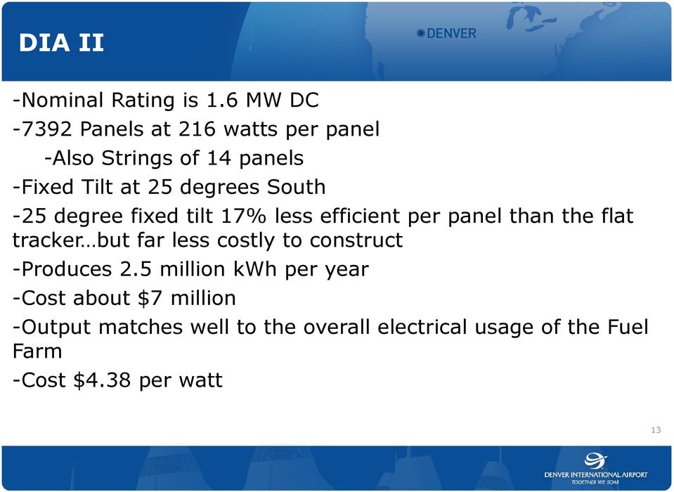 South -25 degree fixed tilt 17% less efficient per panel than the flat tracker but far less