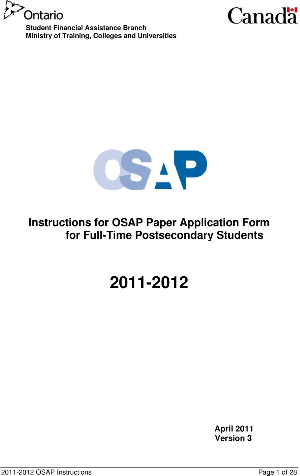 Application Form for Full-Time Postsecondary Students