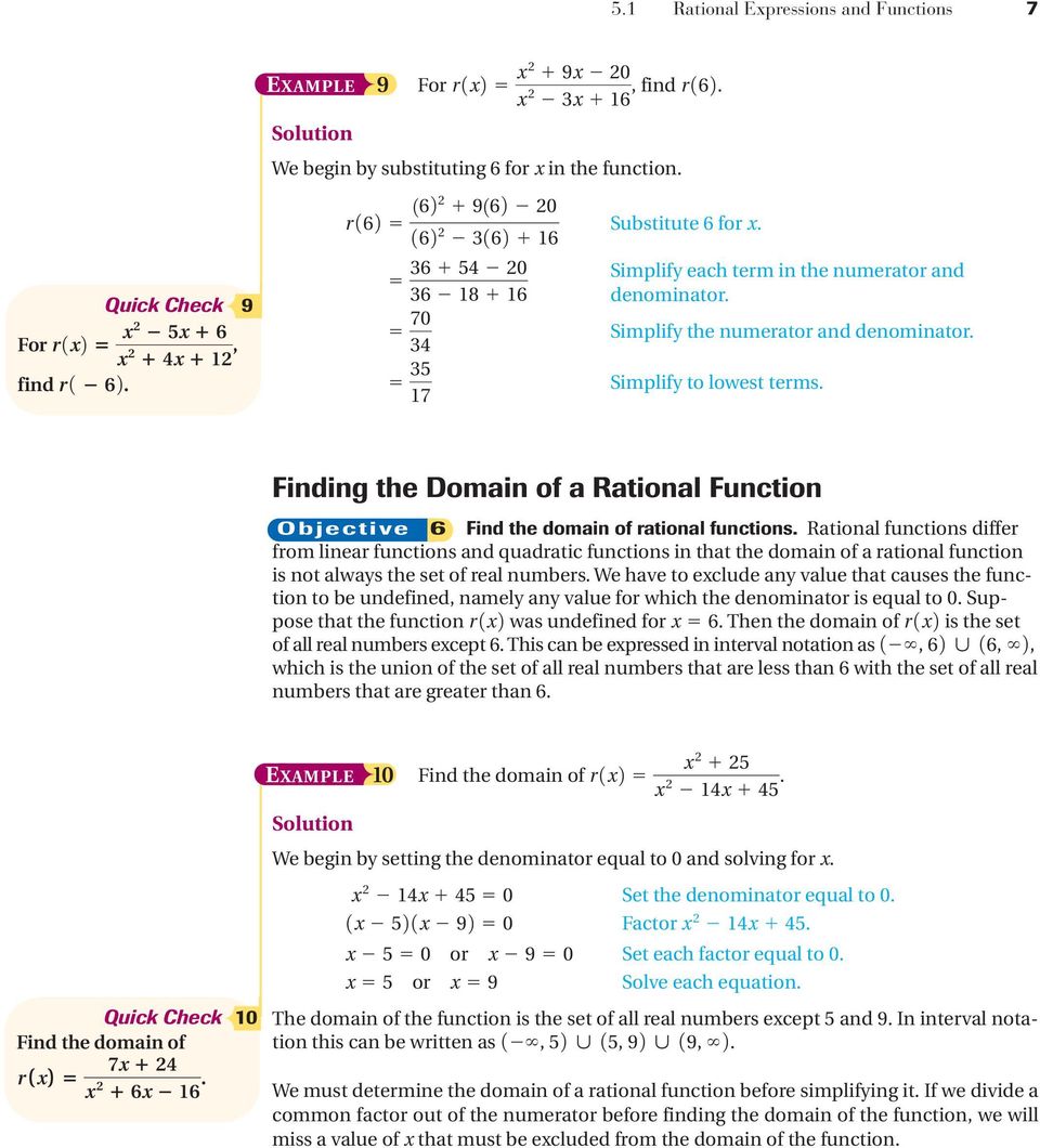 Finding the Domain of a Rational Function Objective 6 Find the domain of rational functions.