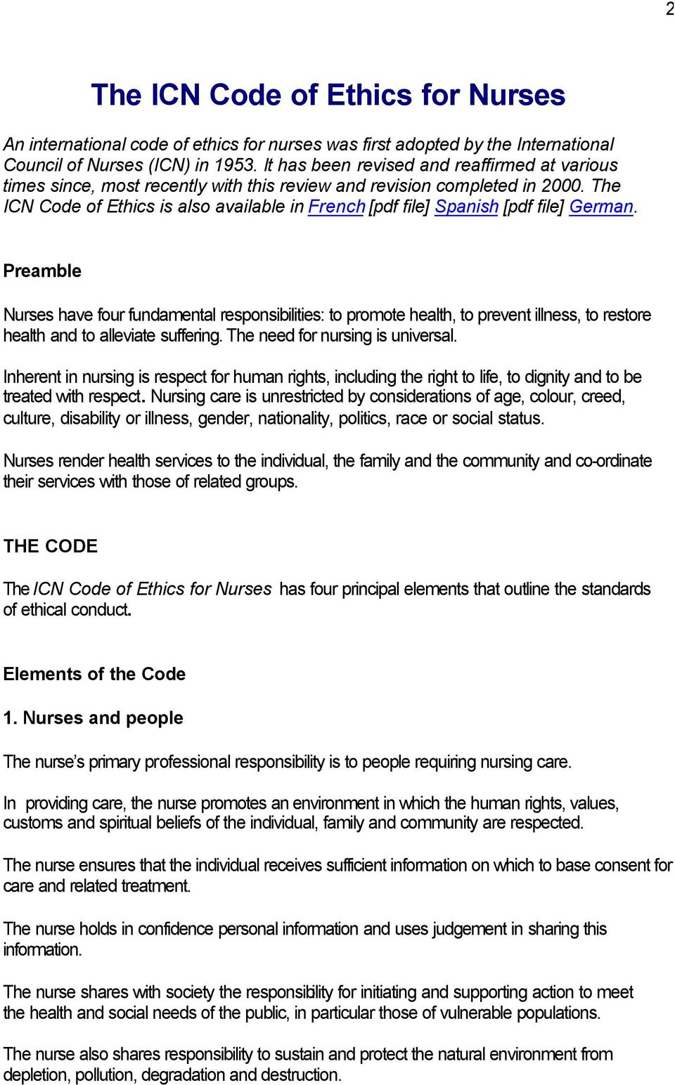 Nurse code of ethics